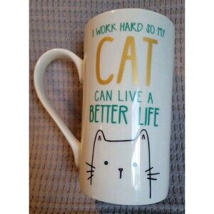Vintage Clay Art Coffee Cup I Work Hard So My CAT Can Live A Better Life 20 Oz.
